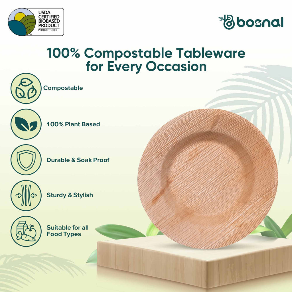Bosnal - Palm Leaf Biodegradable Bowls, 9.5 inch Round Soup Bowl - Maison Royale Étoile