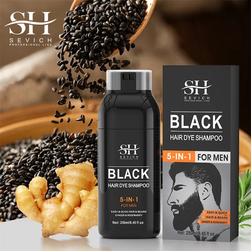 500ml - Sevich Hair Dye Shampoo 5 In 1 For Men Black Hair Dye Shampoo Beard Color Dye Cream To Cover Gray White Hair Darkening Shampoo - Maison Royale Étoile