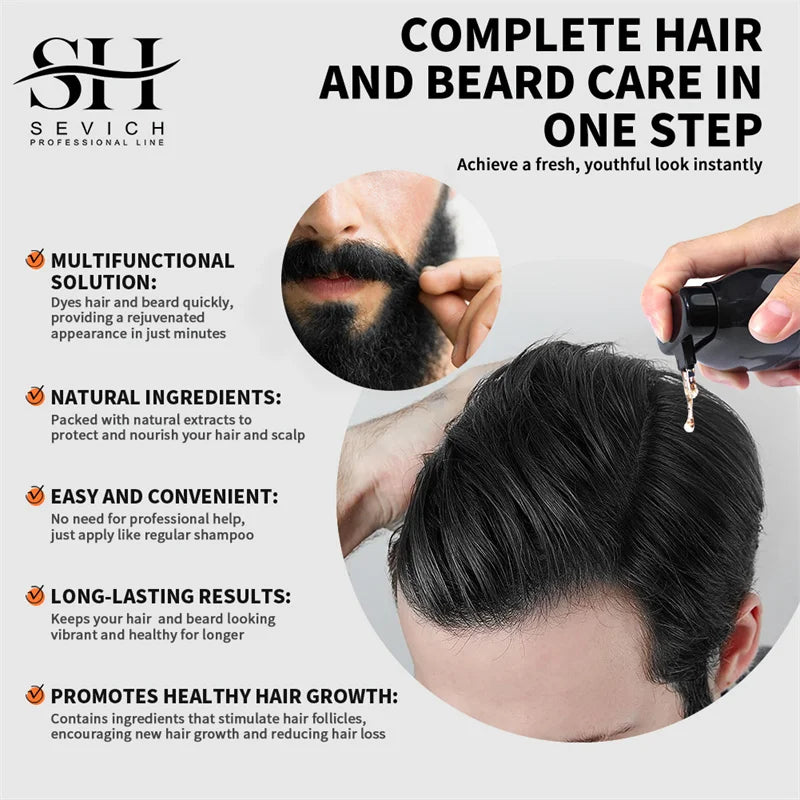 500ml - Sevich Hair Dye Shampoo 5 In 1 For Men Black Hair Dye Shampoo Beard Color Dye Cream To Cover Gray White Hair Darkening Shampoo - Maison Royale Étoile