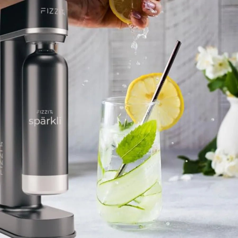 Black - Sprkli Black Carbonated Water Soda Maker Bundle 1 Black Stainless Steel Bottle 1 White Stainless Steel Bottle 2 CO Cylin - Maison Royale Étoile