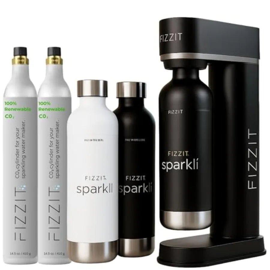 Black - Sprkli Black Carbonated Water Soda Maker Bundle 1 Black Stainless Steel Bottle 1 White Stainless Steel Bottle 2 CO Cylin - Maison Royale Étoile