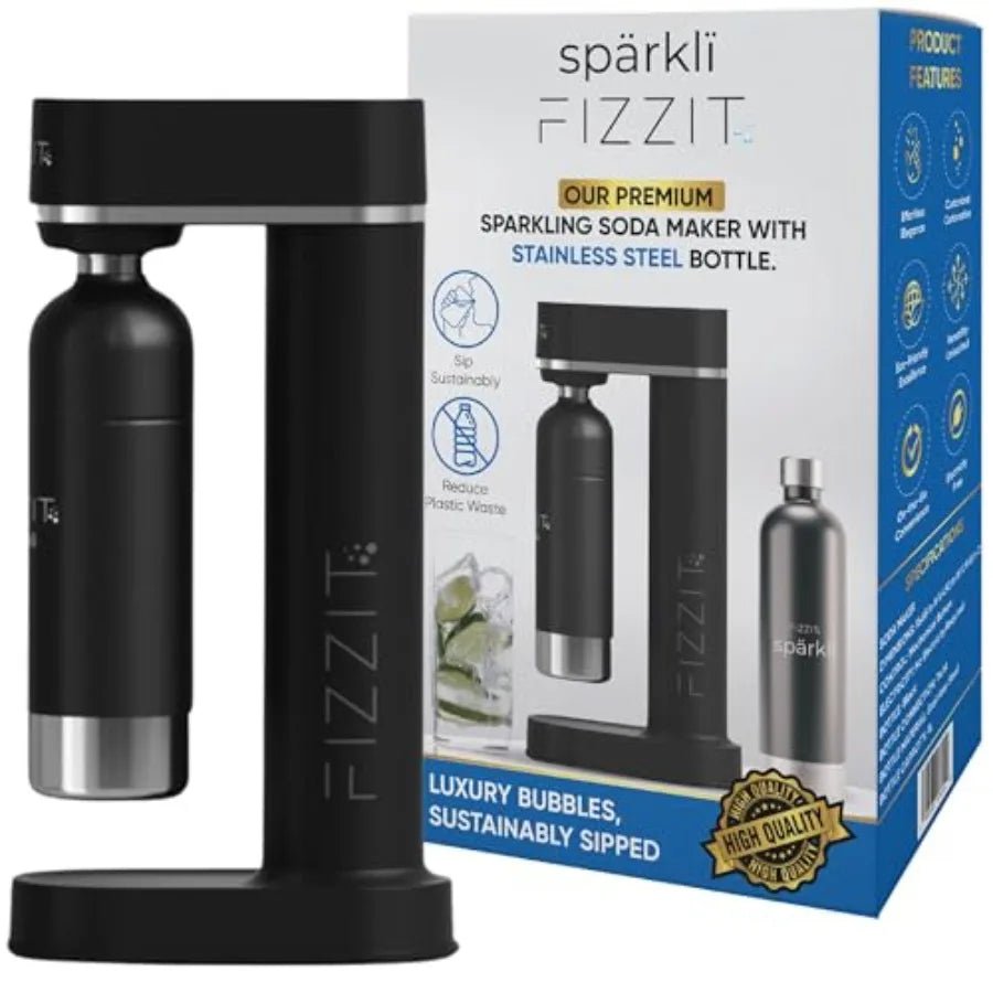 Black - Sprkli Black Carbonated Water Soda Maker Bundle 1 Black Stainless Steel Bottle 1 White Stainless Steel Bottle 2 CO Cylin - Maison Royale Étoile