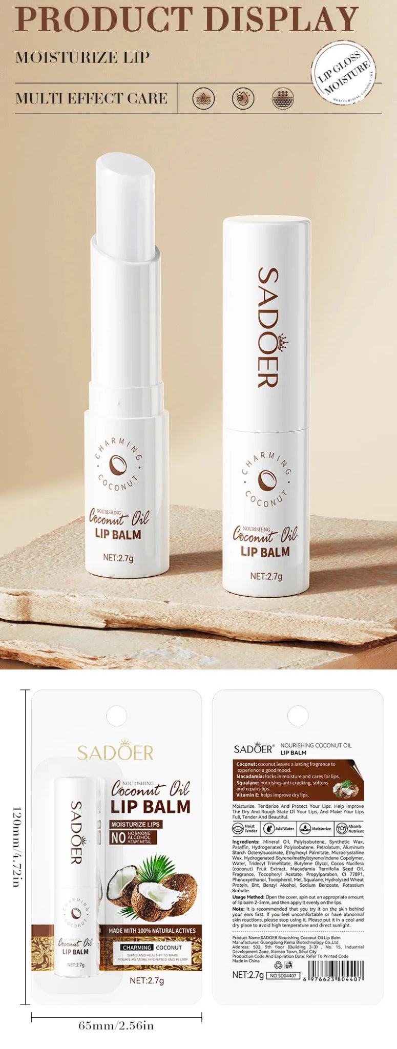 Coconut Lip Balm - Lasting Nourishment and Moisture for Men and Women - Daily Care Lip Balm - Maison Royale Étoile