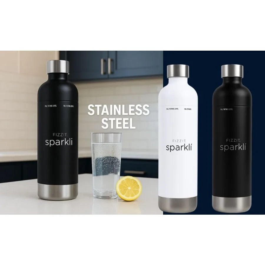 Black - Sprkli Black Carbonated Water Soda Maker Bundle 1 Black Stainless Steel Bottle 1 White Stainless Steel Bottle 2 CO Cylin - Maison Royale Étoile