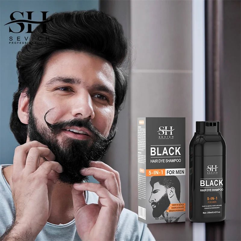 500ml - Sevich Hair Dye Shampoo 5 In 1 For Men Black Hair Dye Shampoo Beard Color Dye Cream To Cover Gray White Hair Darkening Shampoo - Maison Royale Étoile