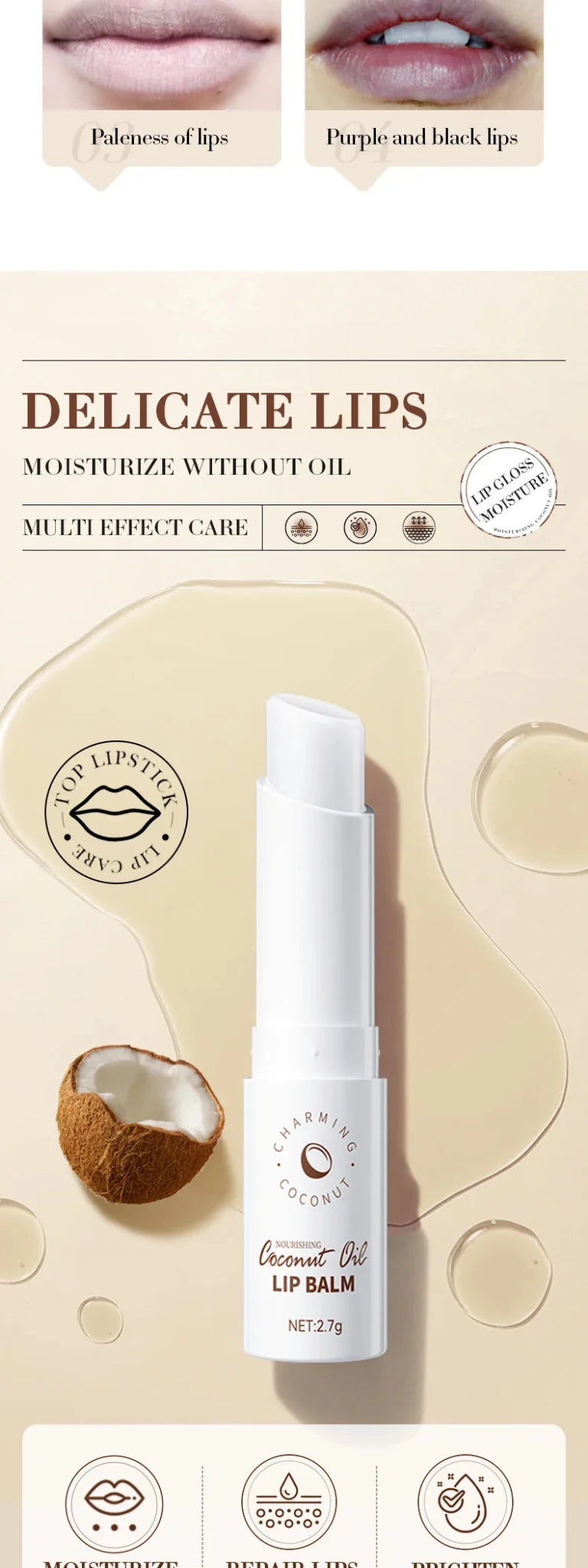 Coconut Lip Balm - Lasting Nourishment and Moisture for Men and Women - Daily Care Lip Balm - Maison Royale Étoile
