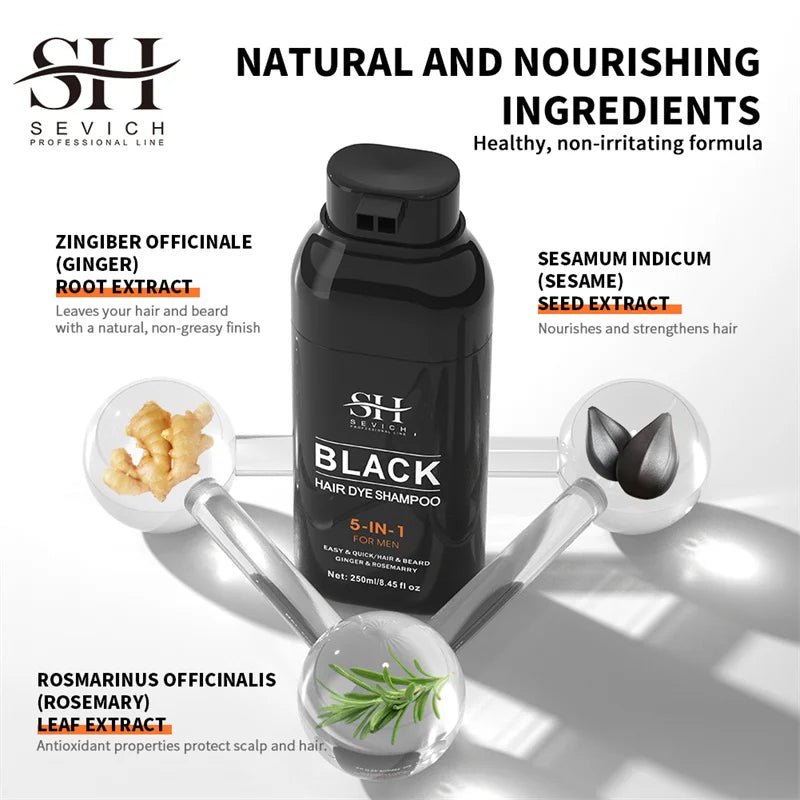 500ml - Sevich Hair Dye Shampoo 5 In 1 For Men Black Hair Dye Shampoo Beard Color Dye Cream To Cover Gray White Hair Darkening Shampoo - Maison Royale Étoile
