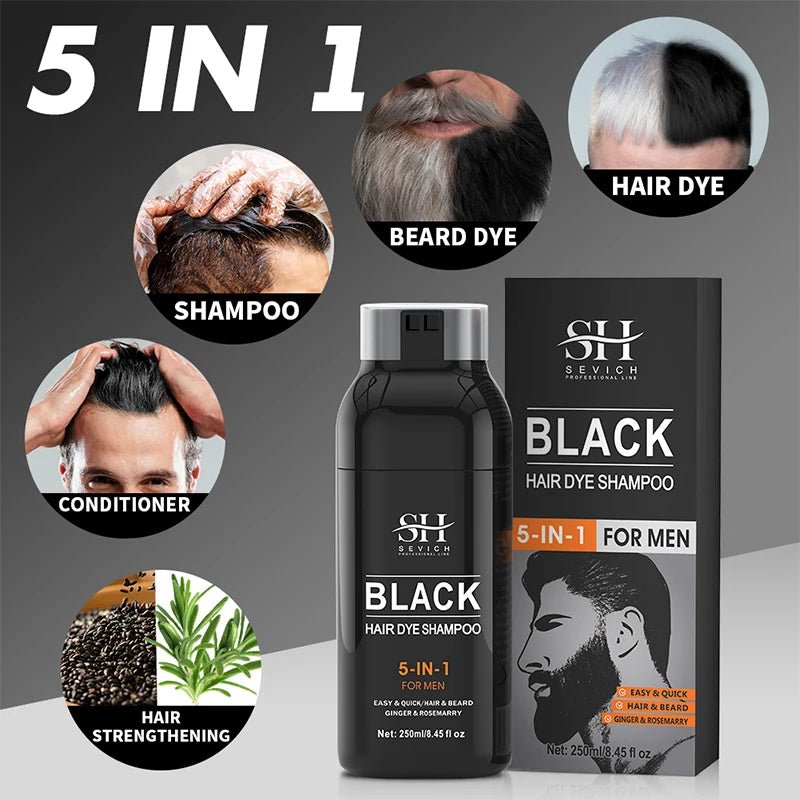 500ml - Sevich Hair Dye Shampoo 5 In 1 For Men Black Hair Dye Shampoo Beard Color Dye Cream To Cover Gray White Hair Darkening Shampoo - Maison Royale Étoile