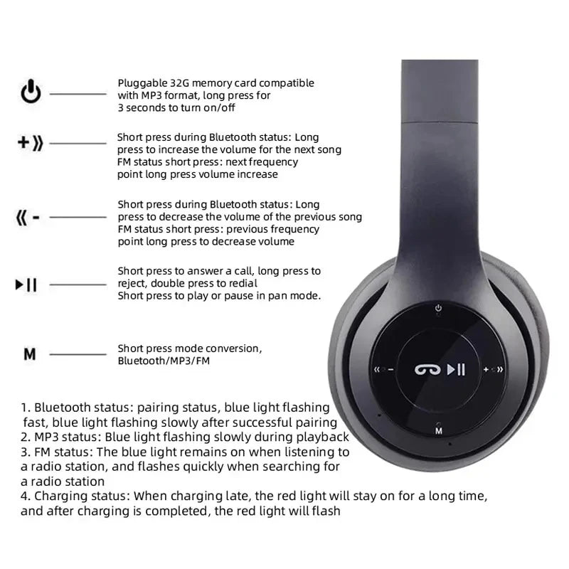 Red - Handsfree Wireless Headphones Noise Canceling Headphone Earphone P47 headset Bluetooth Head Phone for iPhone Huawei Samsung S22 - Maison Royale Étoile