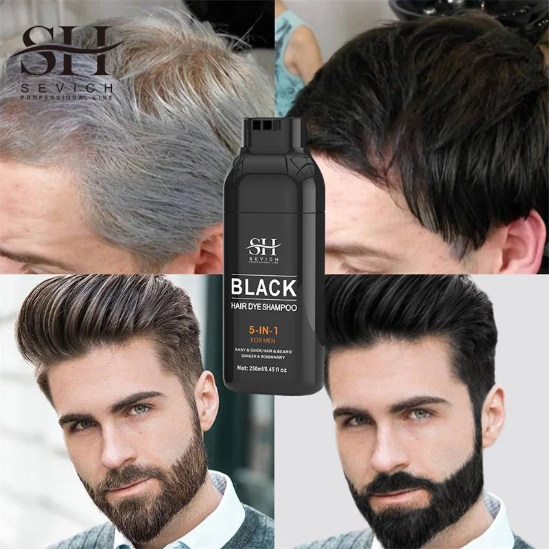 500ml - Sevich Hair Dye Shampoo 5 In 1 For Men Black Hair Dye Shampoo Beard Color Dye Cream To Cover Gray White Hair Darkening Shampoo - Maison Royale Étoile